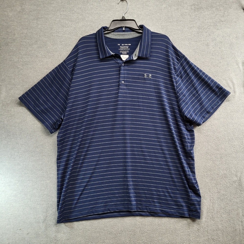 Under Armour Men Polo Shirt 3XL Blue Striped Logo The Playoff Golf HeatGear